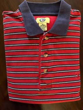 Duck Head Red Striped Polo with Navy Collar Size M